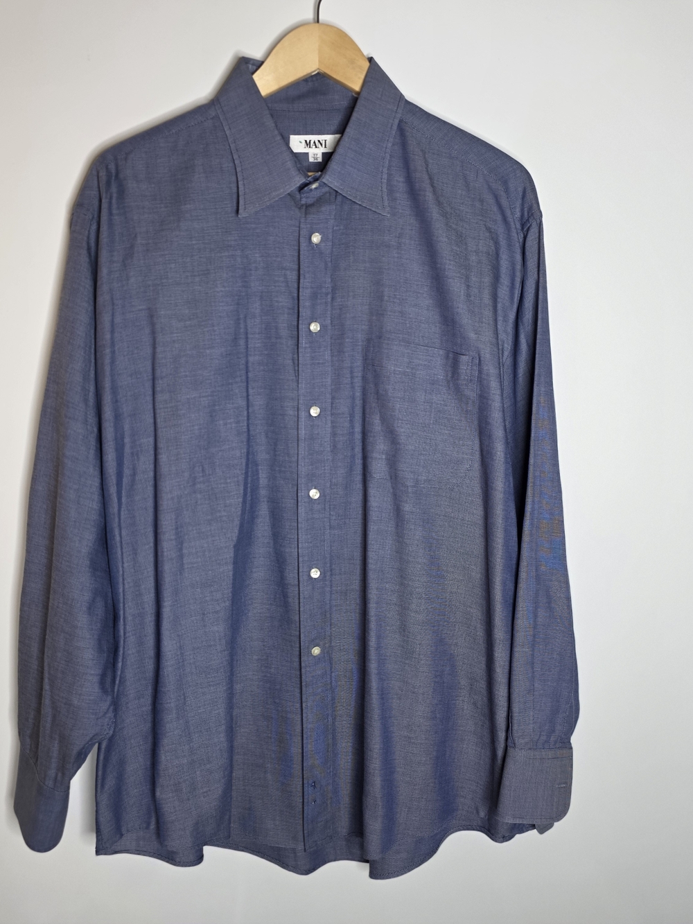 Vintage Mani by Giorgio Armani dress shirts blue woven mens size 17/36 Good Cond